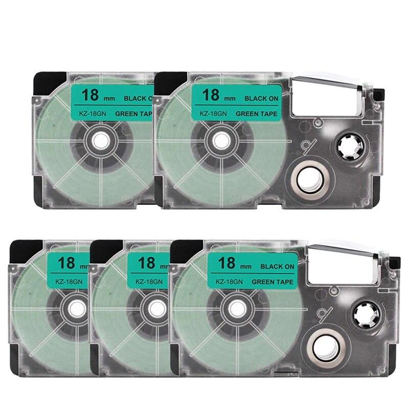 5 Packs 18mm Label Tape XR-18GN XR18YW XR18WE XR18BU Ribbons Compatible for Casio EZ Label Printer KL-100 KL120 KL60 KL-750