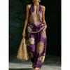 1116 set European and American women's clothing printed neck V-neck sleeveless casual pants set