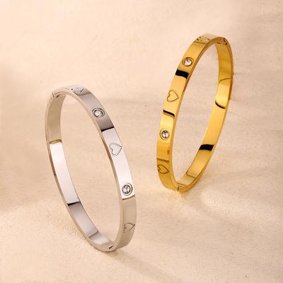Mode Beliebt 316L Edelstahl Herz CZ Diamant Manschette Armreif Für Frauen Männer Unisex Titanstahl Rostfrei Armband Schmuck