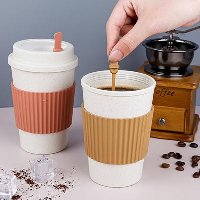 480ml Milchtasse Lebensmittelqualität Hitzebeständig Große Kapazität BPA Frei Gute Abdichtung Verbrühschutz Weizen Wasser Kaffeebecher mit Anti-Rutsch Schutz