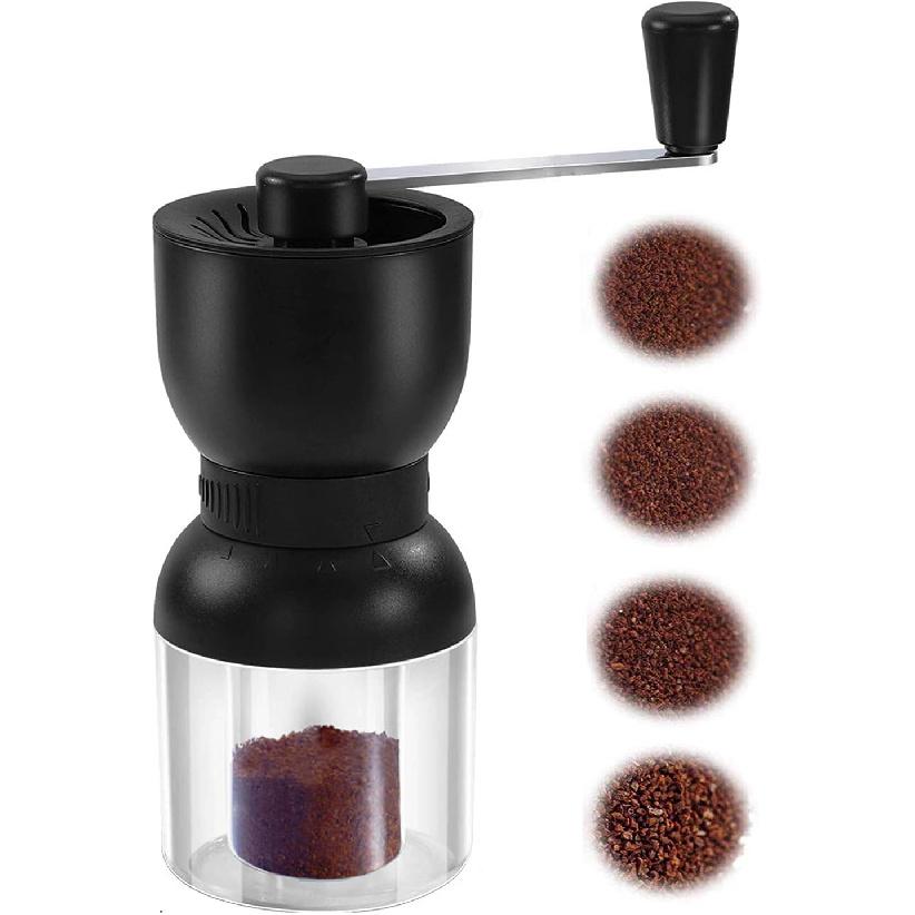 LHS Manual Coffee Grinder with Ceramic Burrs, Hand Coffee Bean Grinder with 2 Containers Adjustable Coarseness for Home, Office and Travelling