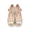 Fashion New Gold Silver Thick Heel Buckle Mary Jane High Heels Shose Fashion Square Toe Shallow Mouth Commuting Women Single Shoes 35-43