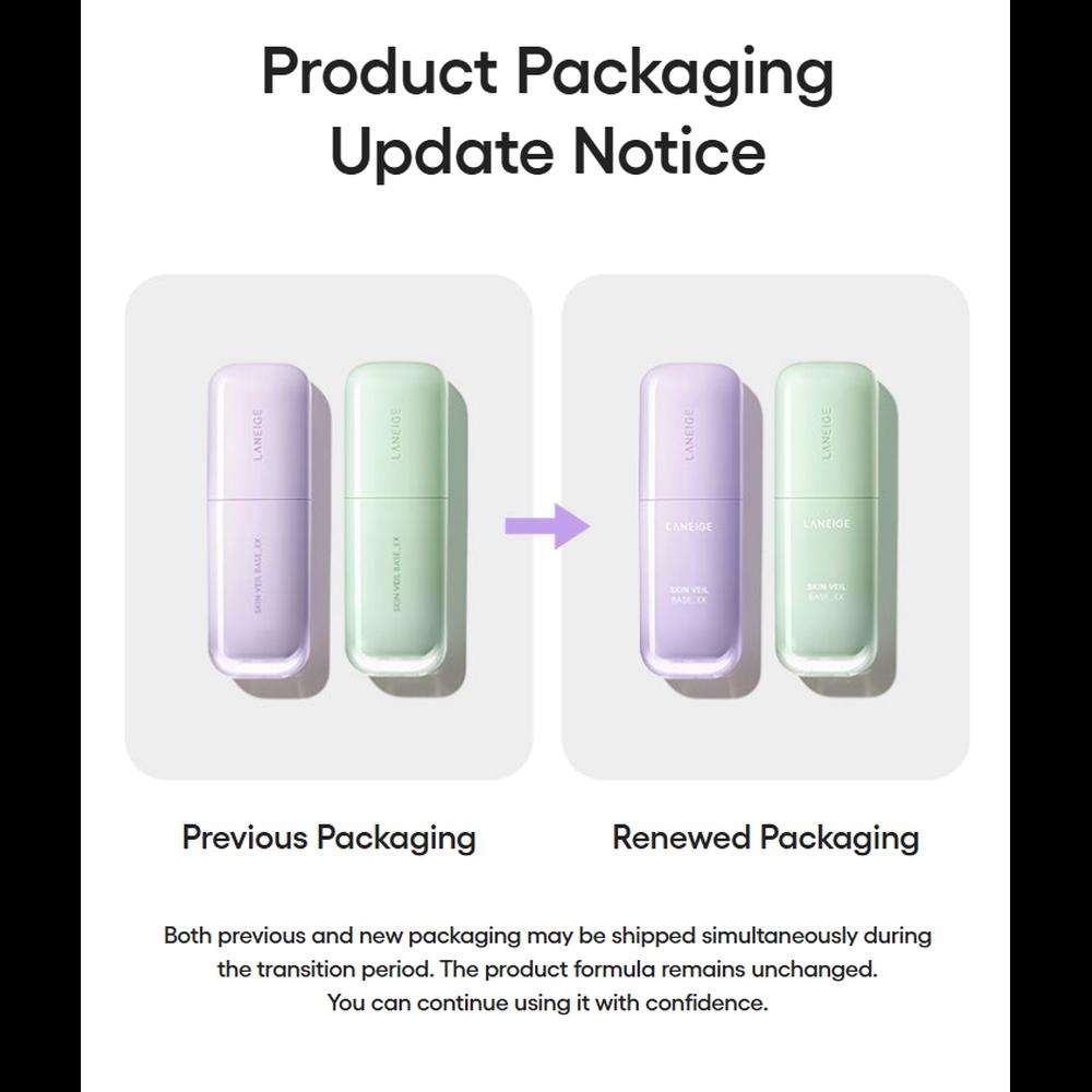 Laneige Skin Veil Base EX SPF28 PA++ Tone-Up Makeup Base 30ml, 60 Mint Green – Redness Correcting Base, Brightening Effect, Korean
