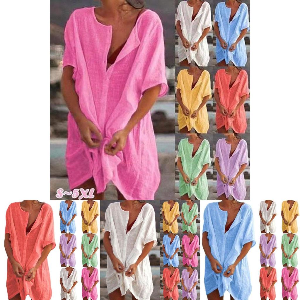 Women's Button Up Blouse Casual Comfy Top Mini Dress Plus Size S-8xl Stylish