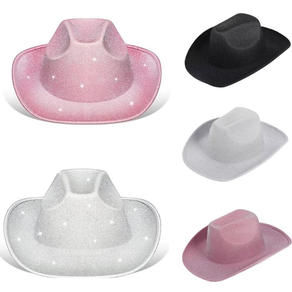 Glitter Pink Western Cowboy Hat Solid Color Cowgirl Hat Fashion Bowler Hat Show
