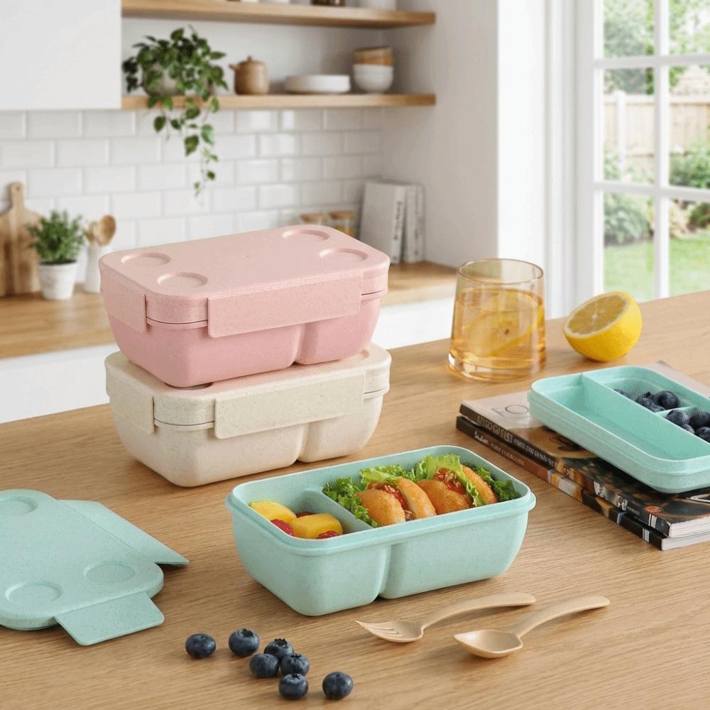 Wheat Straw Double-layer Lunch Box Food Grade Lunch Container Picnic Box Fresh-keeping Fruit