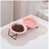 Cute 15° Tilted Ceramic Cat Bowl Double Pet Feeder Bowl with Iron Stand Anti-slip Elevated Food Water Bowl for Small Dogs Cats