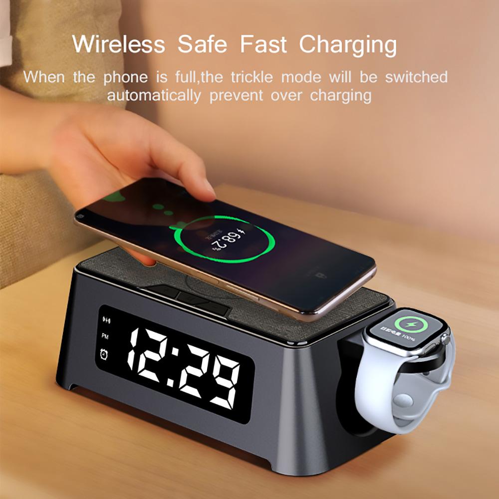 Alarm Clock Wireless Charger 3 In 1 For Iphone 14/13/12/11 Digital Display Wireless Chargers For Apple Watch/airpods Pro