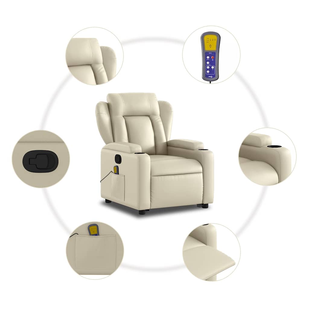 Massage Recliner with Rising Assistance Cream Artificial Leather
