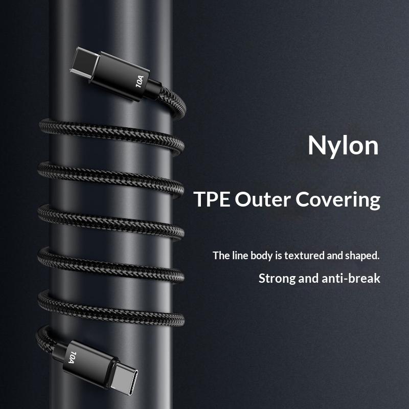10A 120W Super Fast Charging Cable Type-C Nylon Braided Data Transfer Cord For Phone Laptop
