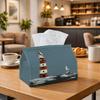 1pc Coastal Winter Seaside Tissue Box Holder| Lighthouse, Seagull, Snow, Ocean Waves Decorative Fabric Organizer with Foldable Lid, Soft Texture& Ligh