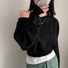 Korean Chic Autumn Winter Niche Elegant Off Shoulder Loose Casual Versatile Cropped Long Sleeve Solid Hoodie Women