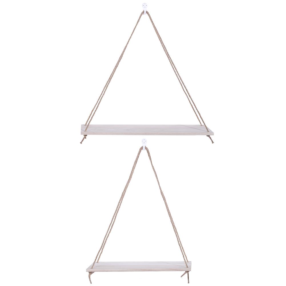 2pcs Wooden Wall Storage Rack Sling Rope Hanging Plant Flower Pot Shelves Home Decorations