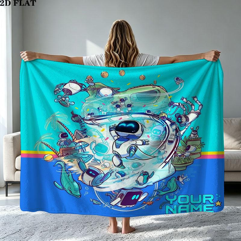 1PC ASTRO BOT Custom Name Patterned Flannel Blanket Suitable For All Seasons for Home Decor Warmth and Comfort Gifts Holiday Present