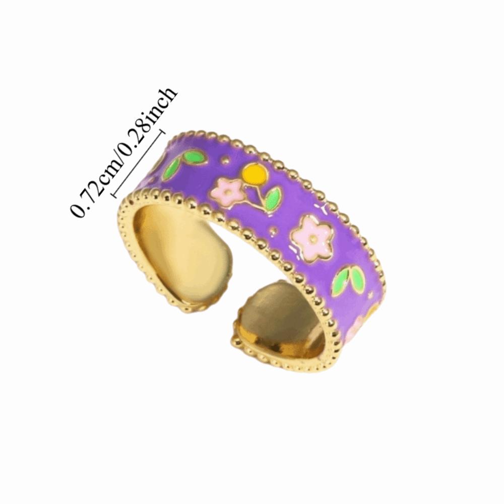 Vielseitiger Floraler Offener Ring Öl-Tropfen Vintage Schmuck Neuer Emaille Ring Geschenk