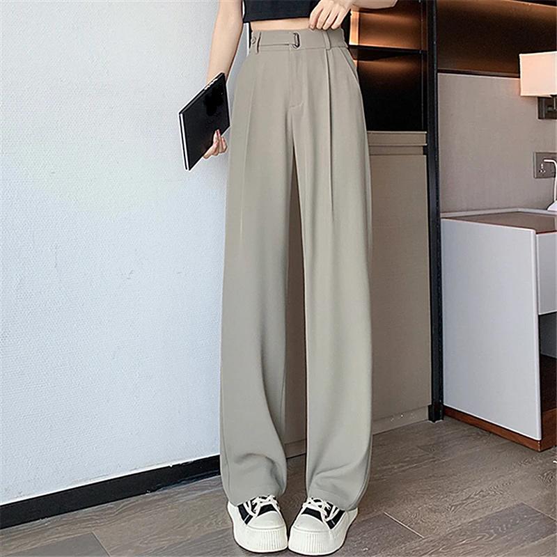 Summer Women's Casual Pants Wide Leg Pants Elegant Office Lady Solid Color High Waist Loose Trousers Female
