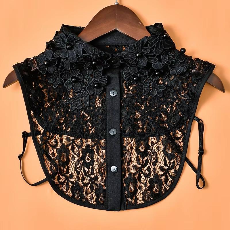 Girls Hollow Out Lace Shirt Detachable Fake Collar Shirt Lapel Blouse Top Adjustable Women Clothes Ladies False Collar Decor