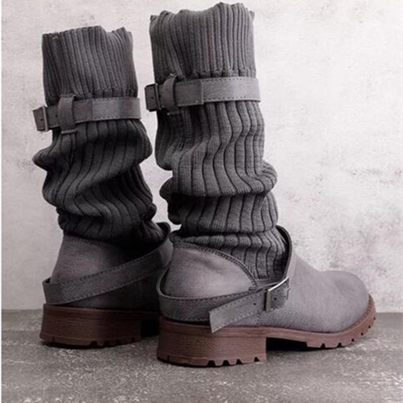 Nueva moda de invierno Chicas Hilo Pila Calcetines Stretch Patchwork  Hebilla metálica Botas largas de cuero comprar a buen precio — entrega  gratuita, reseñas reales con fotos — Joom