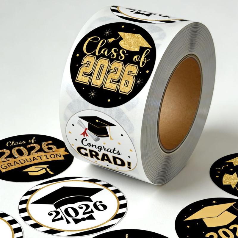 500Pcs/Set 2026 Graduation Stickers Gold Foil Round Adhesive Labels Sticker Graduation Party Gift