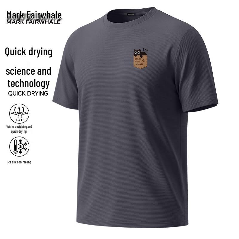 Mark Fairwhale Men s Quick-Dry Ice Silk Pocket Cat Print T-Shirt M