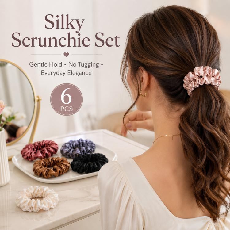 6pcs /Pack Satin Hair Scrunchies Set Minimalist Soft Hair Ties for Women and Girls Gentle No-Damage Silk-Like Hair Accessories