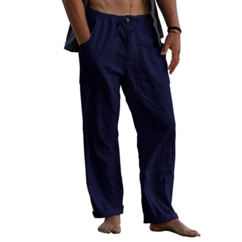 Herren-Leinenhose, locker, lässig, Sommer, Stretch-Taille, Kordelzug, lockere Hose