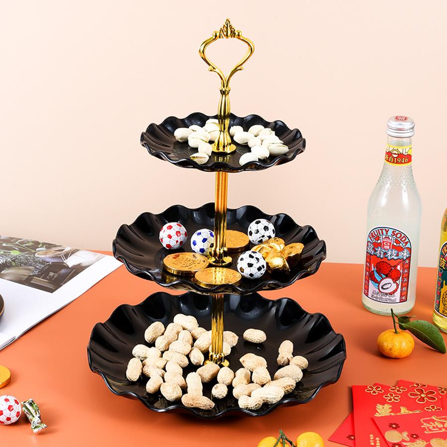 

Трехъярусная ваза для фруктов в форме лепестков со съемным многоярусным местом для хранения, идеально подходящая для хранения закусок, конфет и десертов. 1pc чёрный