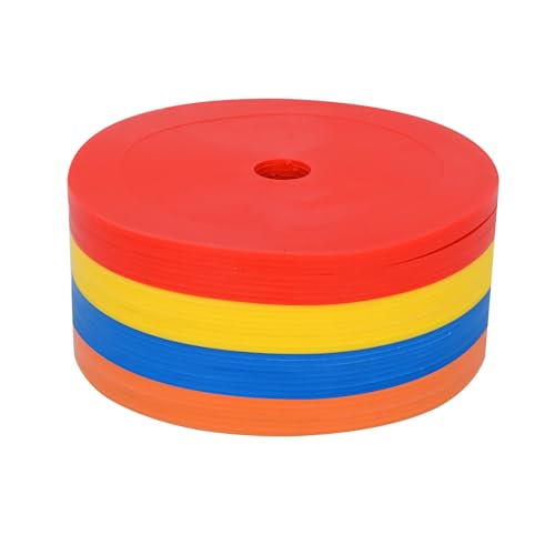 aleawol Flat Marker Set of 32 (4 Colors) - Ideal for Soccer, Futsal, Flat Cones, Spot Markers, and Includes Stand and Storage Bag.