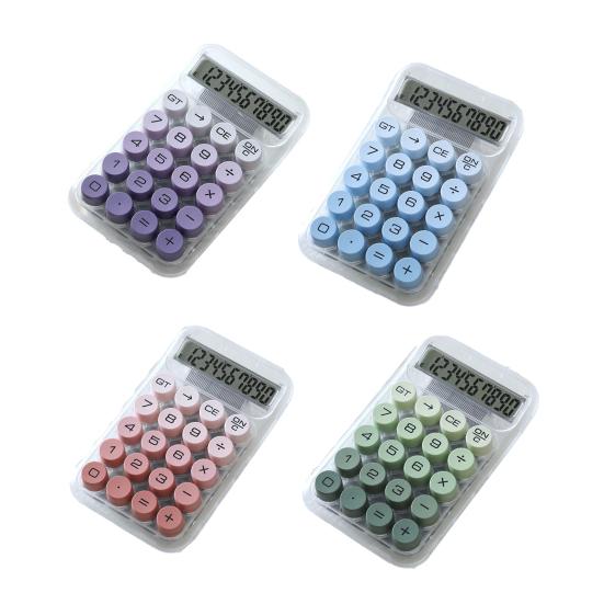 Round Mechanical Keyboard Calculator with Gradient Colors 10-Digit Large Display Cute Dopamine Style Desktop Tool for Students Office Novelty Gift