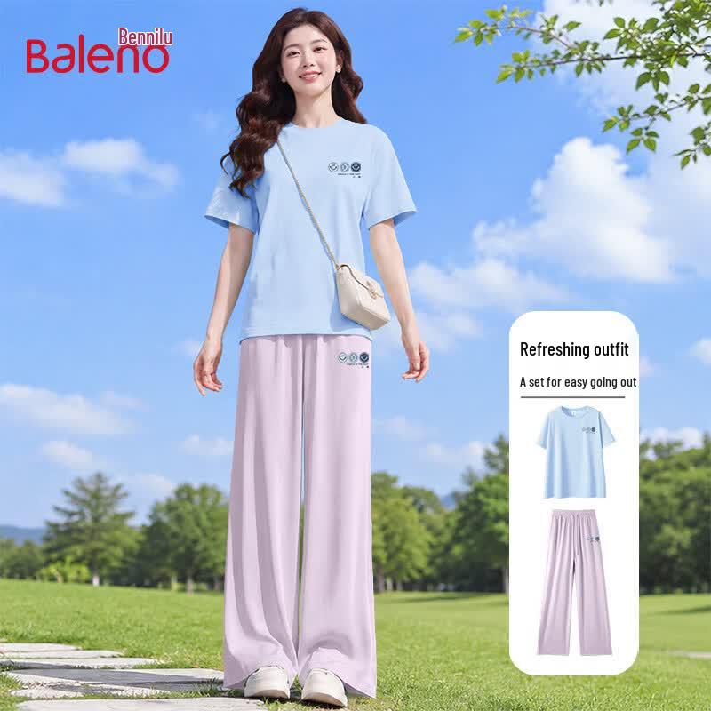 Baleno Women's Ice Silk Short Sleeve & Pants Set