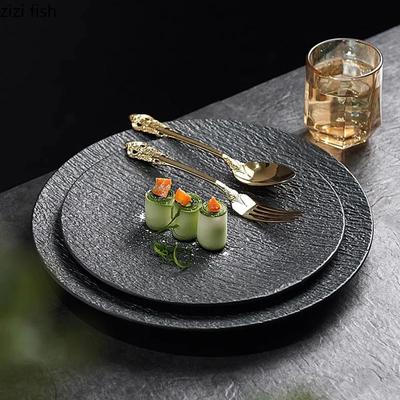 Kruhový keramický talíř s kamenným vzorem, talíř na steak v restauraci, dezertní talíř, talíře na sushi, talíře na těstoviny, speciální nádobí