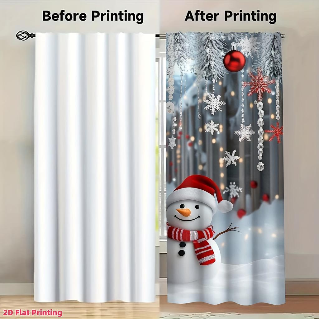 Set Of 2 Christmas Curtains Snowman Snowflake Print Living Room Bedroom Kitchen Study Bathroom Dining Sheer Made Polyester Window Treatment