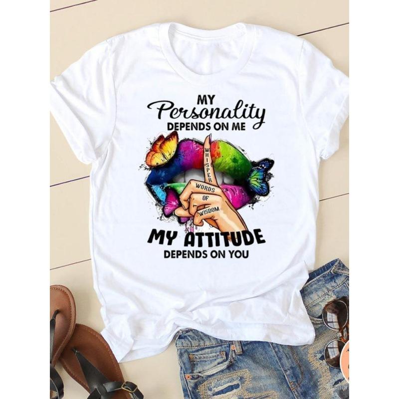 

Red Lips, Lip Print, Print, Women S Short-Sleeved T-Shirt Top S