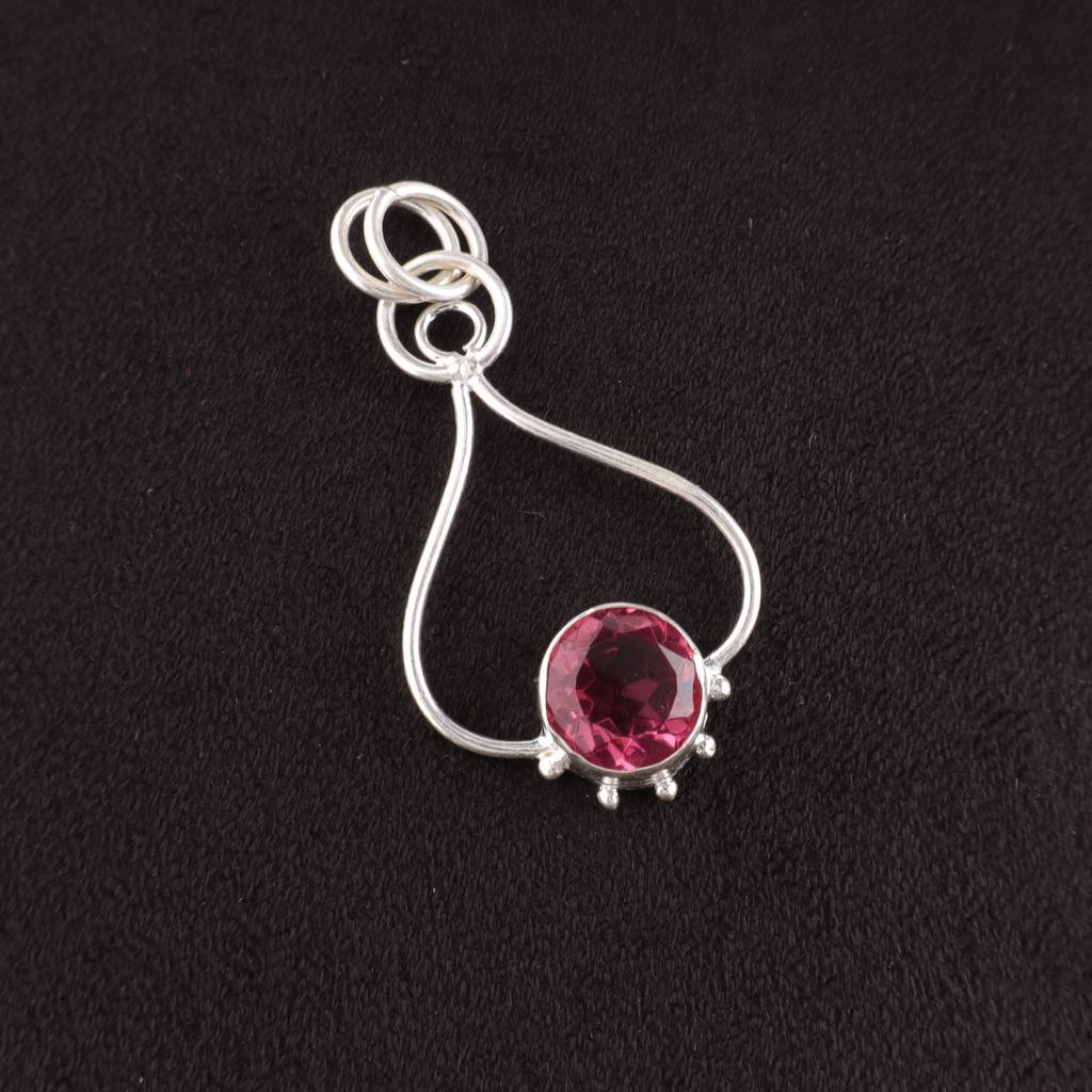 Round Pink Tourmaline Stone Birthday Gift Artisan New Pendant Jewelry 925 Silver PP-40-12