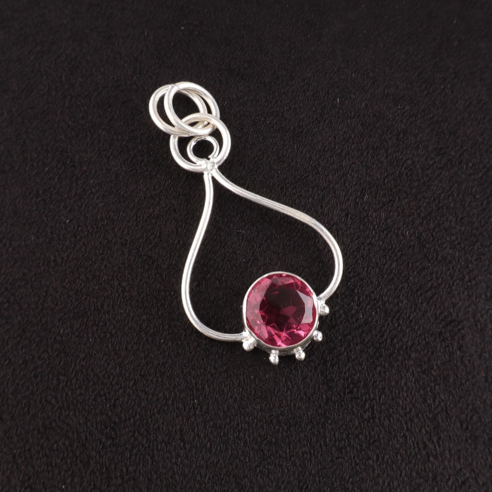 

Round Pink Tourmaline Stone Birthday Gift Artisan New Pendant Jewelry 925 Silver PP-40-12