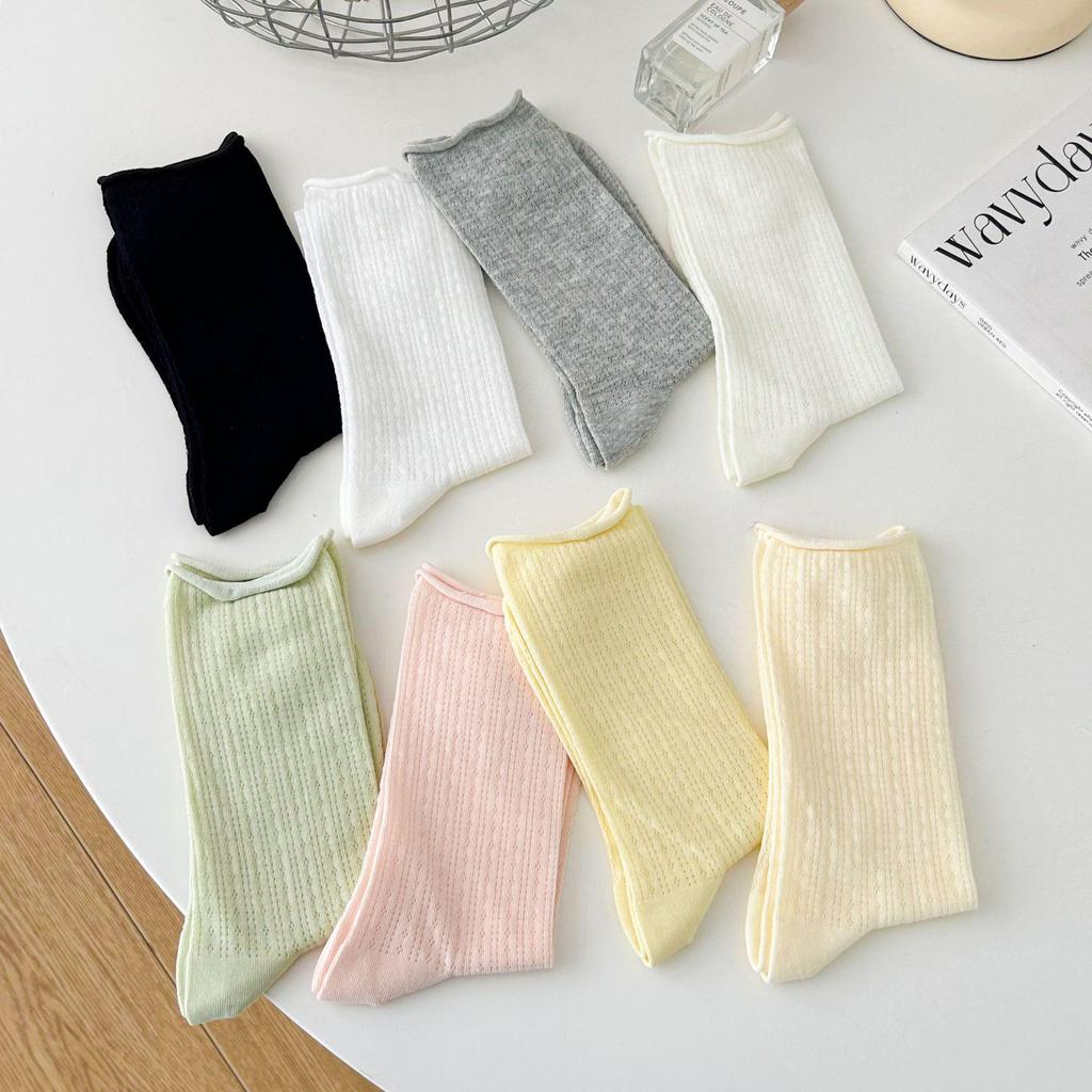 Women's Summer Style White Slouch Socks – Breathable Hollow Mesh Mary Janes, Seamless & Mid-Calf Length