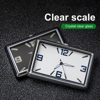 Analog Car Clock Rectangular High/Low Temperature Resistant Fluorescent Digital Button Battery Operated Car Decoration Pointer Universal Car Dashboard