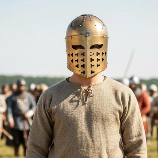 Handmade Crusader Helmet, Steel Medieval Knight Helmet Full Face Armor for LARP Reenactment Cosplay Display