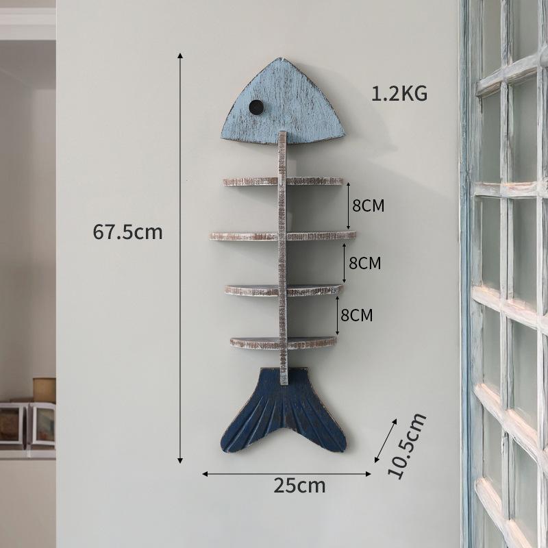 Nordic Style Wall Wooden Fish Row Shelf Cafe Living Room Decorative Pendant Wall Baffle Bookshelf Home Decoration Accessories