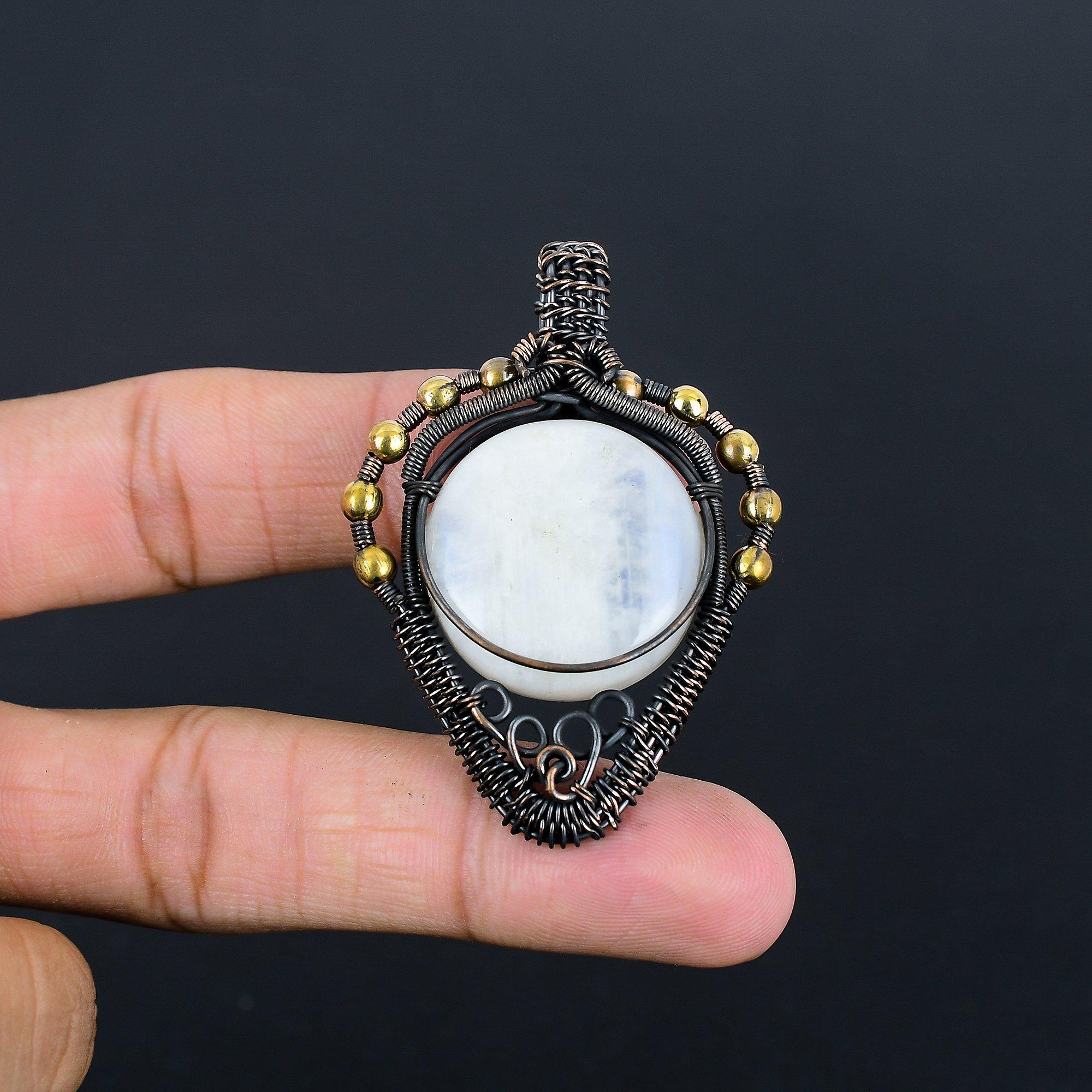 

Подвеска из радужного лунного камня, ювелирное изделие из драгоценного камня, подвеска, обернутая медной проволокой 999 пробы, красивая подвеска ручной работы 2.28 Inches