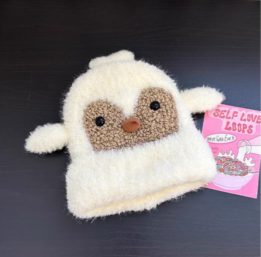 Süßer kleiner Pinguin Plüsch Strickmütze Kinder Herbst und Winter Neu Verdickt Warm Vielseitig Ohrenschützer Pullover Mütze