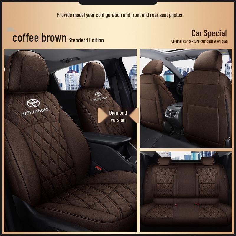 Toyota Highlander All-Season Pure Linen 5-Seat Full Back Wrap Car Cushion with Logo
