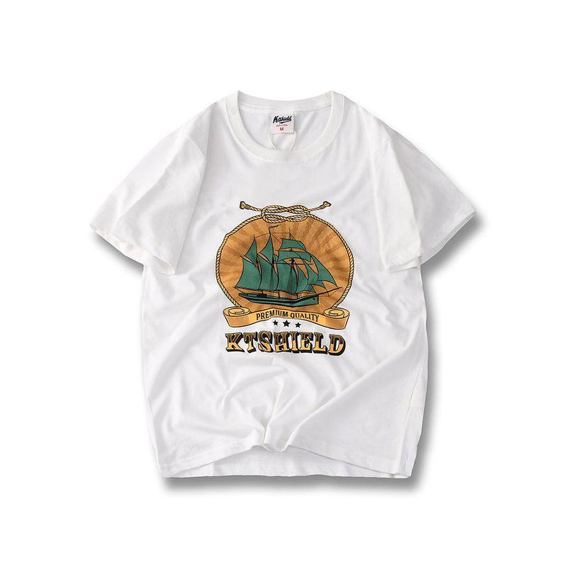 American Retro Cotton Print Short Sleeve T-shirt Men s Summer 2024 Base Shirt Export Vintage White Cotton T-shirt White L