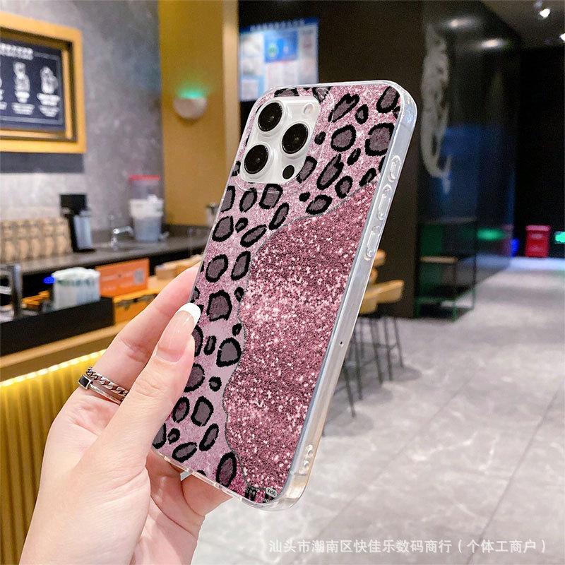 Stampa leopardo glitter personalizzata per iPhone16 Apple 11/12/13/14/15Promax custodia per telefono piuma 17