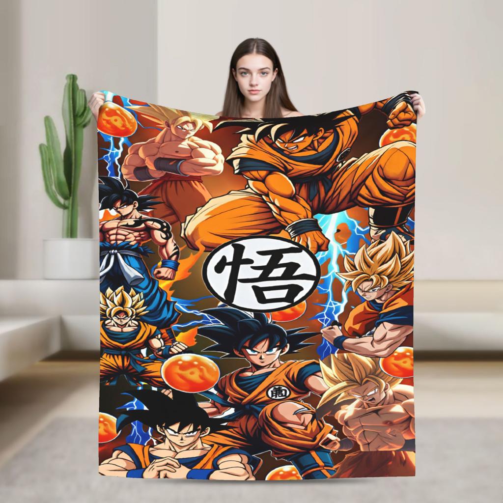 Dragons Balls Blanket Son Goku Warm Novelty Plush Throw Blanket For Kids Adult Outdoor Flannel Bedspread Bed Cover