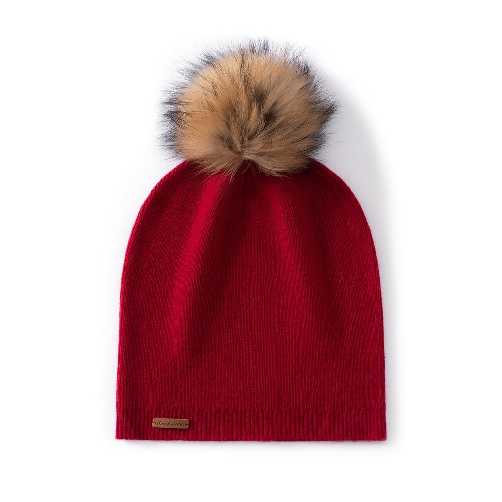 Cashmere women's knitted fox hairball hat fashion casual bag head ear protection windproof solid color thermal hat