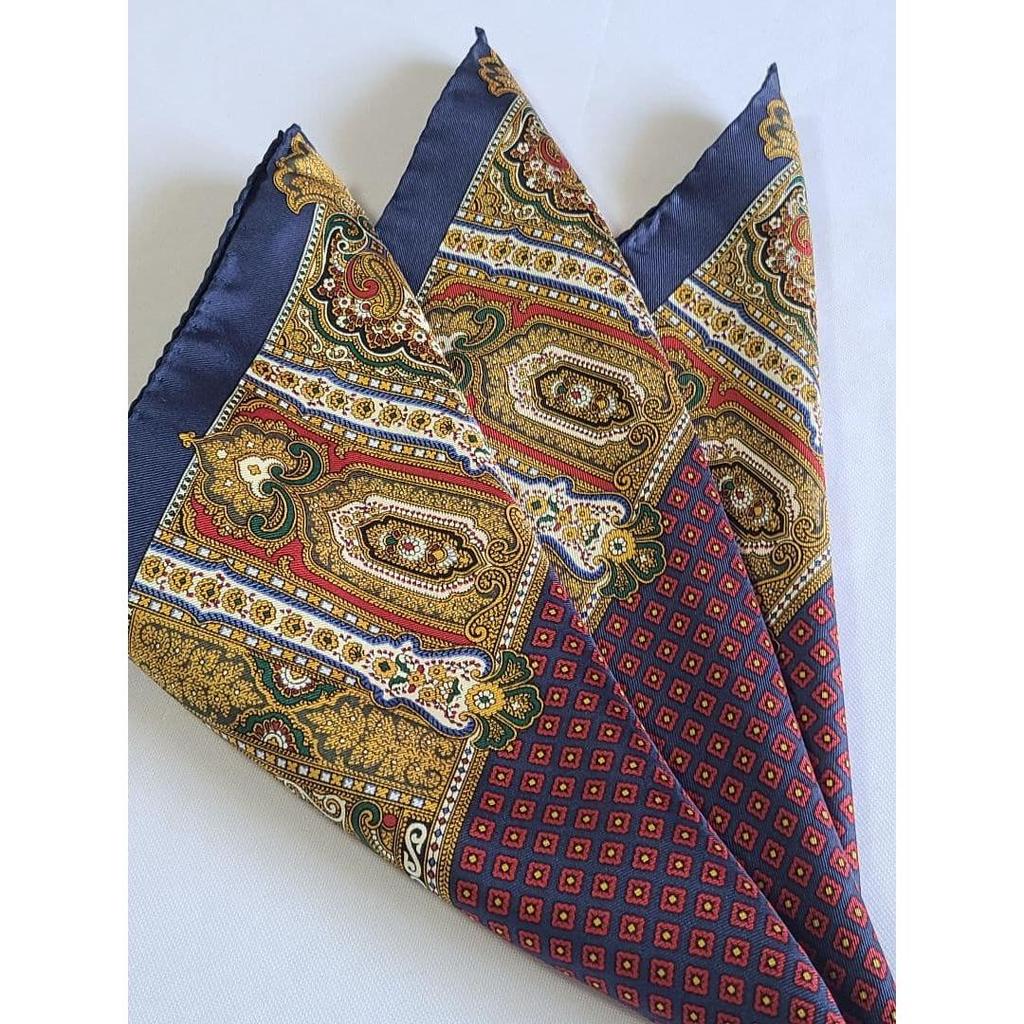 Used Reduced price luxury hand-sewn vintage silk scarf with crest and paisley pattern