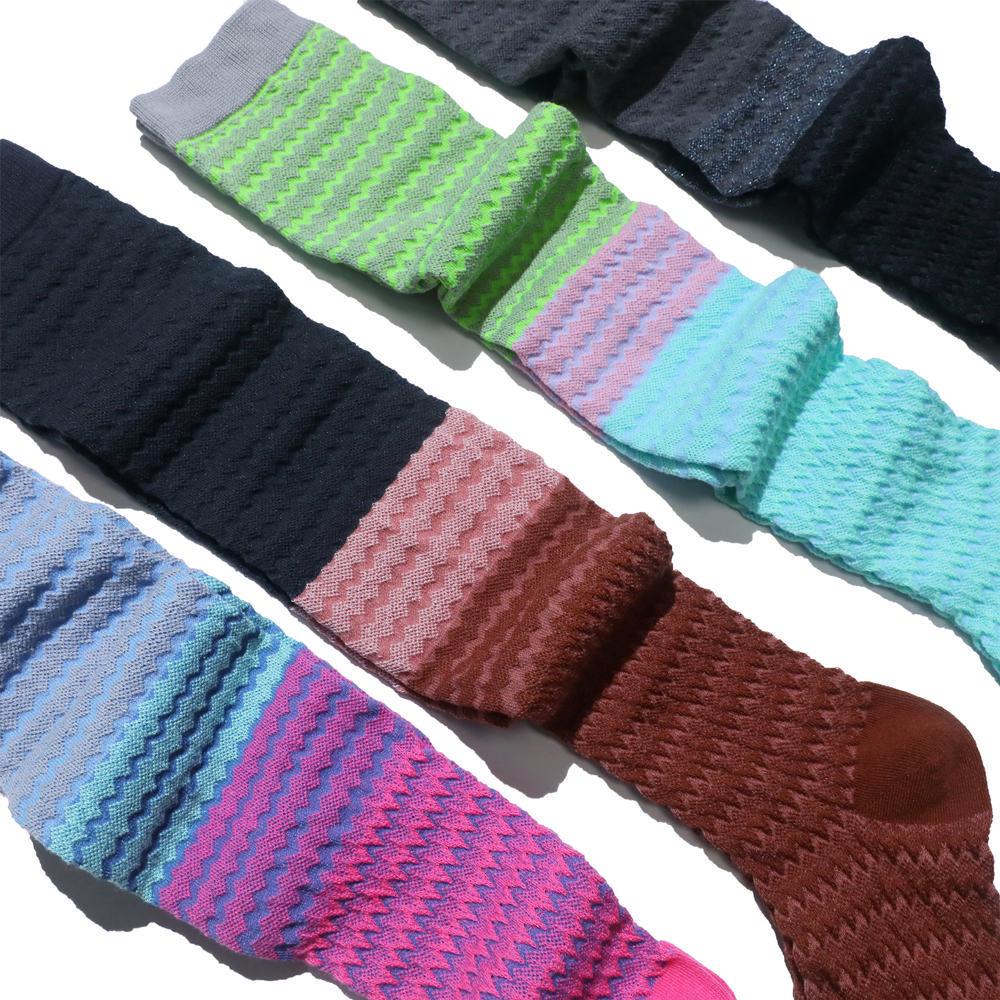 Color Block Knee-High Striped Retro Slouch Socks - Embossed, Seamless, and Slimming