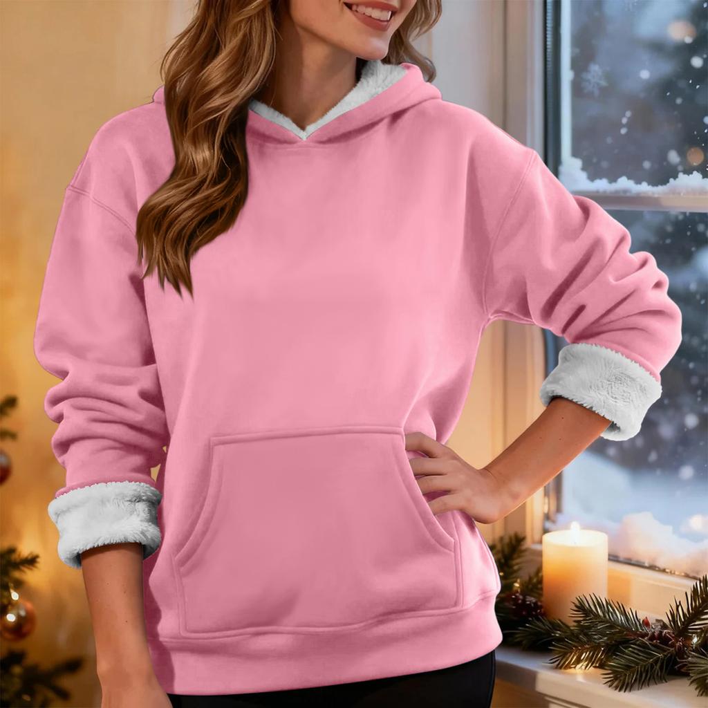 Women's Fashionable Casual Long-Sleeved Top With Fleece Thickened Hooded Sweatshirt