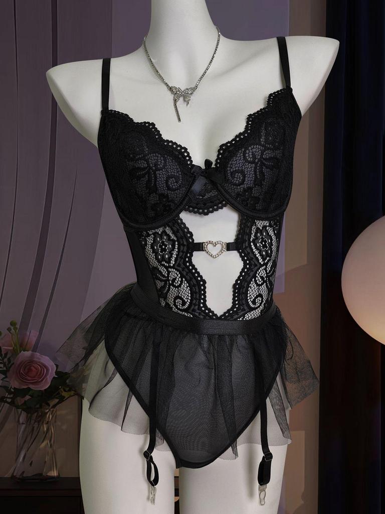 European & American Sexy Lingerie Set: Hollow-Out Bodysuit with Erotic Puffy Skirt